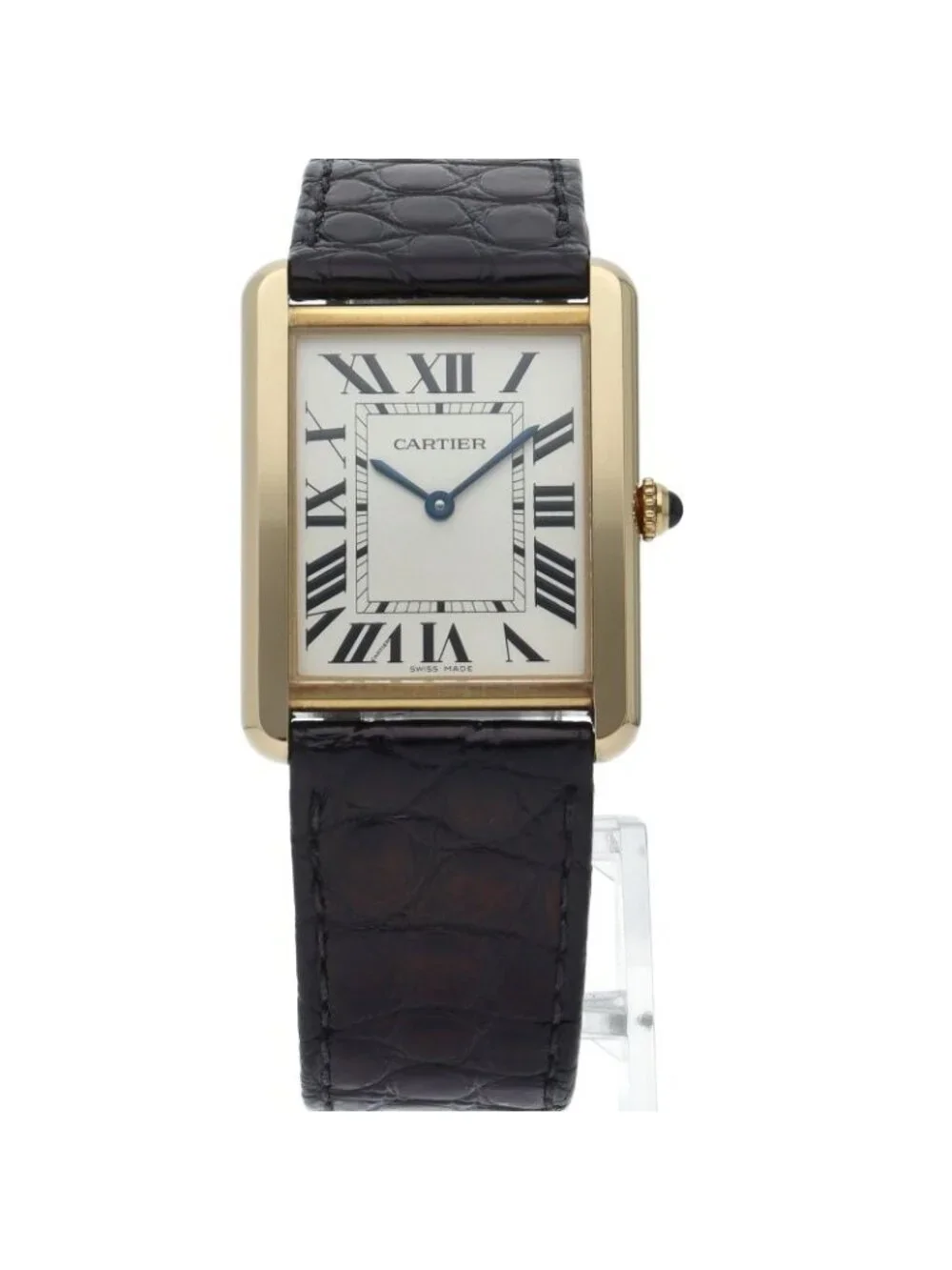 Cartier Tank Solo LM Watch 18 YG SS Leather White